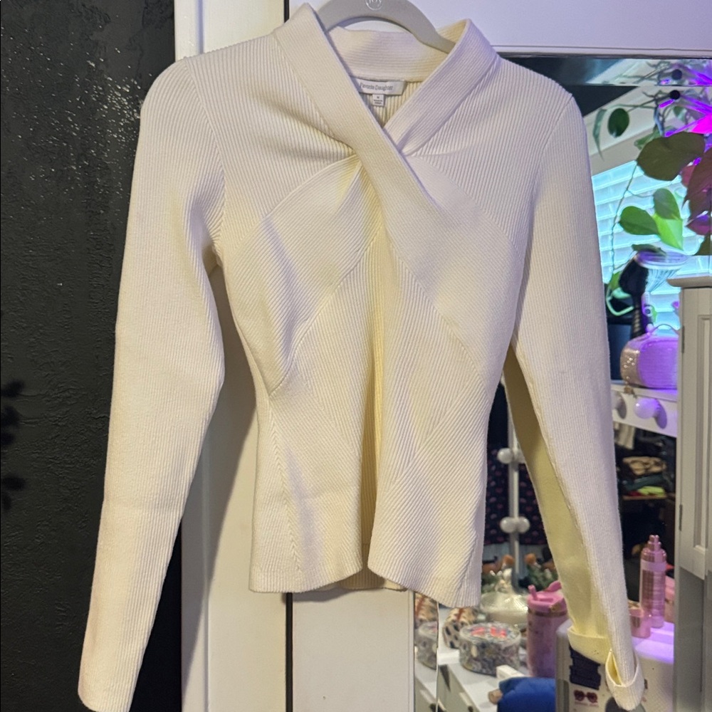 Favorite Daughter Cream Ribbed Knit Top